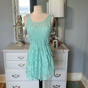 Romantic Crochet Lace Dress Aquamarine Mint Green Fit and Flare Womens Medium